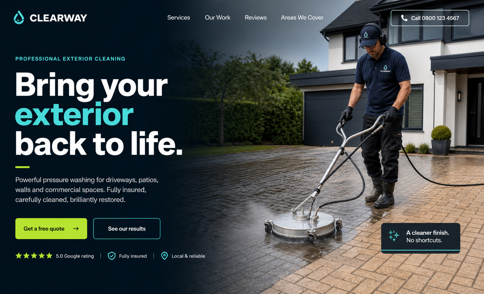 Clearway exterior cleaning desktop website design